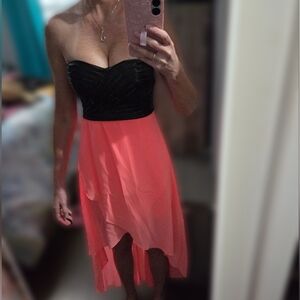 Charlotte Russe Black and Coral Strapless High Low Dress